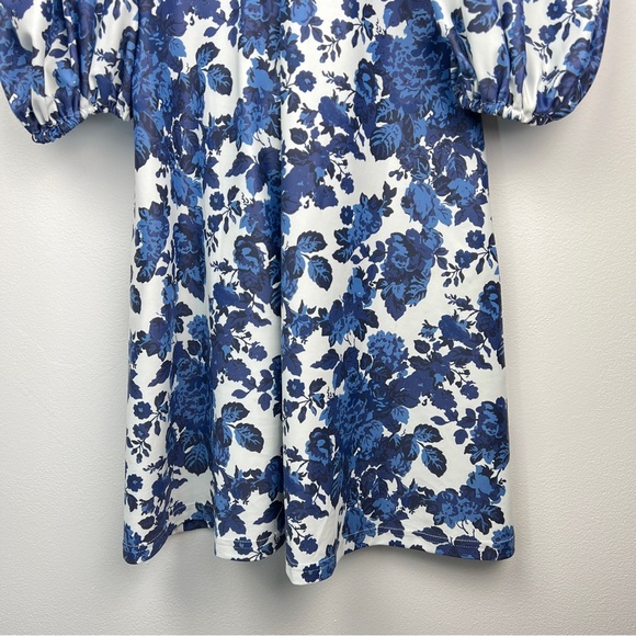 Smith & Quinn Floral Puff Sleeve Bow Detail Mini/Midi Dress Size Small Blue - Picture 5 of 12